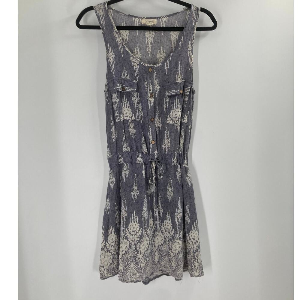 Be Beach Exist Boho Print Blue Cinch Waist Mini Lined Dress Women’s Small